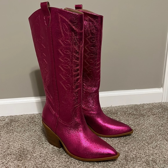 Corkys Shoes Hey Girl By Corkys Pink Metallic Cowgirl Boots Poshmark